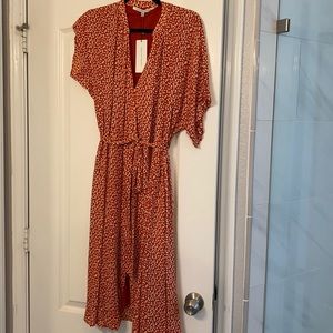 Rust orange and cream midi wrap dress